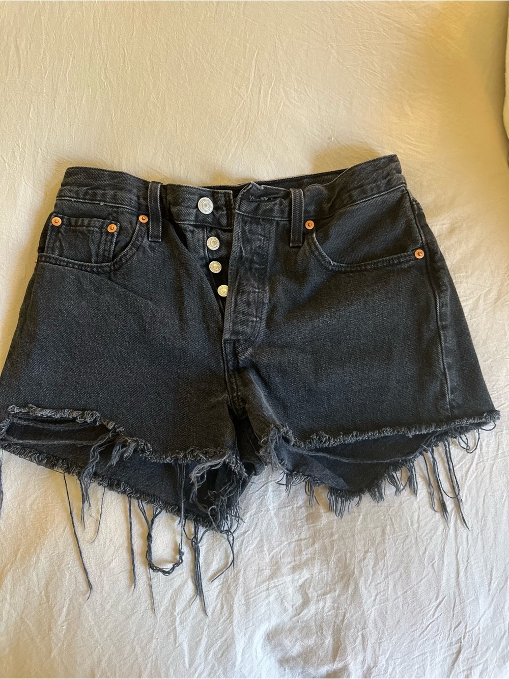 Levi's Black Distressed High-Rise Denim Shorts